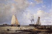 Abraham Hulk Fisherfolk and Ships by the Coast oil on canvas